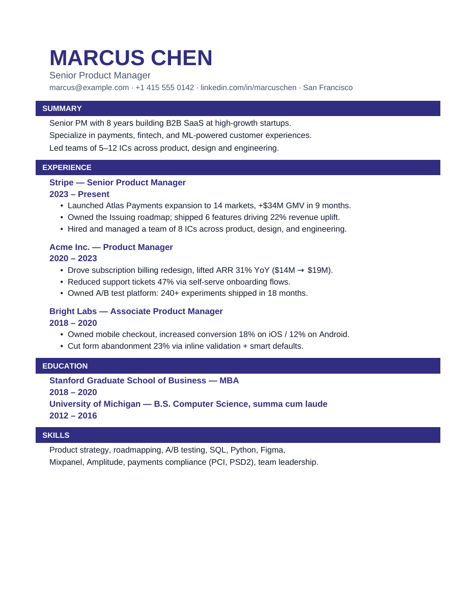 stripe resume template